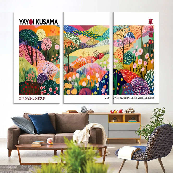 Framed Yayoi Kusama 1986 Wall Art Print – Japanese Wall Art Print, Wabi Sabi Yayoi Kusama Print - Vibrant Abstract Landscape Canvas Print