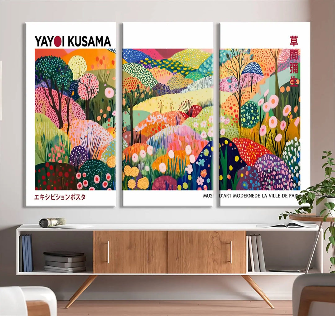 Framed Yayoi Kusama 1986 Wall Art Print – Japanese Wall Art Print, Wabi Sabi Yayoi Kusama Print - Vibrant Abstract Landscape Canvas Print