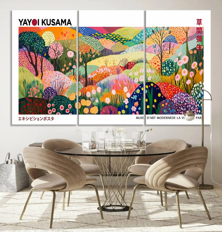 Framed Yayoi Kusama 1986 Wall Art Print – Japanese Wall Art Print, Wabi Sabi Yayoi Kusama Print - Vibrant Abstract Landscape Canvas Print