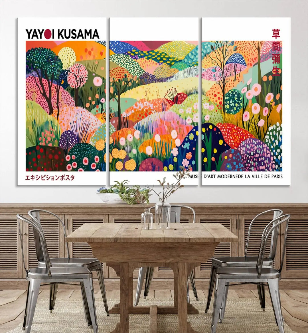 Framed Yayoi Kusama 1986 Wall Art Print – Japanese Wall Art Print, Wabi Sabi Yayoi Kusama Print - Vibrant Abstract Landscape Canvas Print