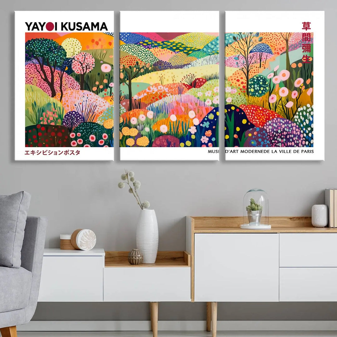 Framed Yayoi Kusama 1986 Wall Art Print – Japanese Wall Art Print, Wabi Sabi Yayoi Kusama Print - Vibrant Abstract Landscape Canvas Print