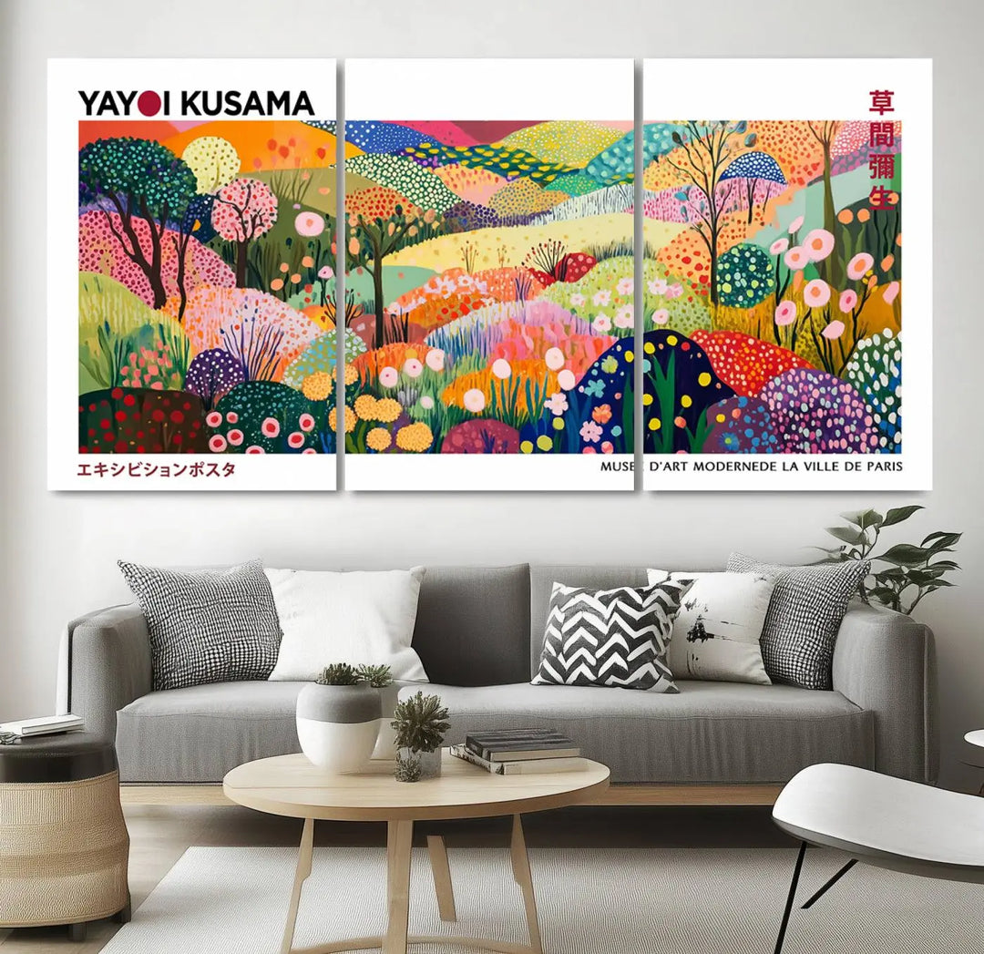 Framed Yayoi Kusama 1986 Wall Art Print – Japanese Wall Art Print, Wabi Sabi Yayoi Kusama Print - Vibrant Abstract Landscape Canvas Print