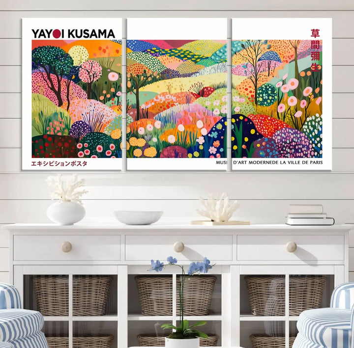 Framed Yayoi Kusama 1986 Wall Art Print – Japanese Wall Art Print, Wabi Sabi Yayoi Kusama Print - Vibrant Abstract Landscape Canvas Print