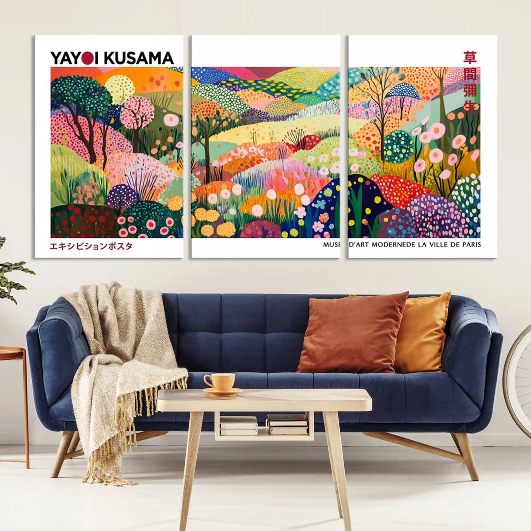 Framed Yayoi Kusama 1986 Wall Art Print – Japanese Wall Art Print, Wabi Sabi Yayoi Kusama Print - Vibrant Abstract Landscape Canvas Print