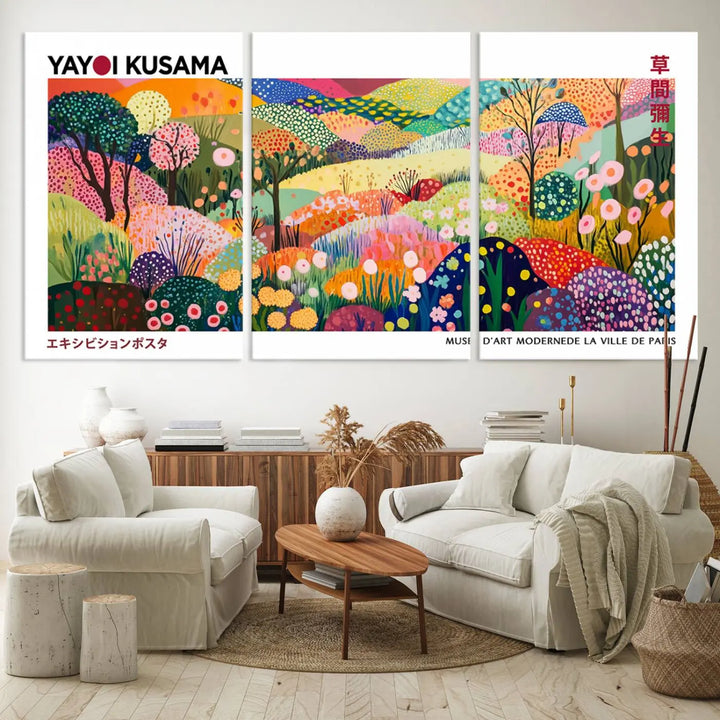 Framed Yayoi Kusama 1986 Wall Art Print – Japanese Wall Art Print, Wabi Sabi Yayoi Kusama Print - Vibrant Abstract Landscape Canvas Print