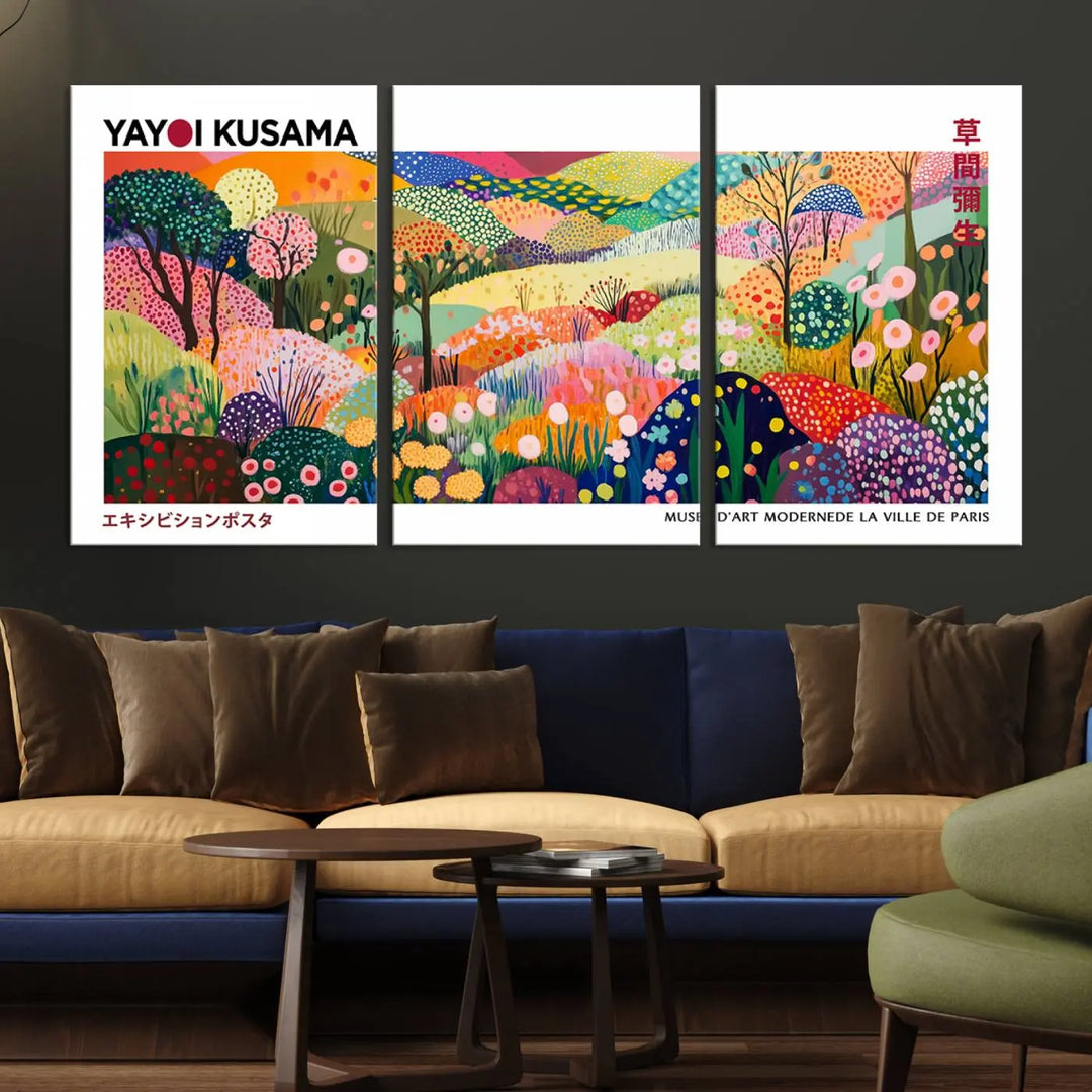 Framed Yayoi Kusama 1986 Wall Art Print – Japanese Wall Art Print, Wabi Sabi Yayoi Kusama Print - Vibrant Abstract Landscape Canvas Print