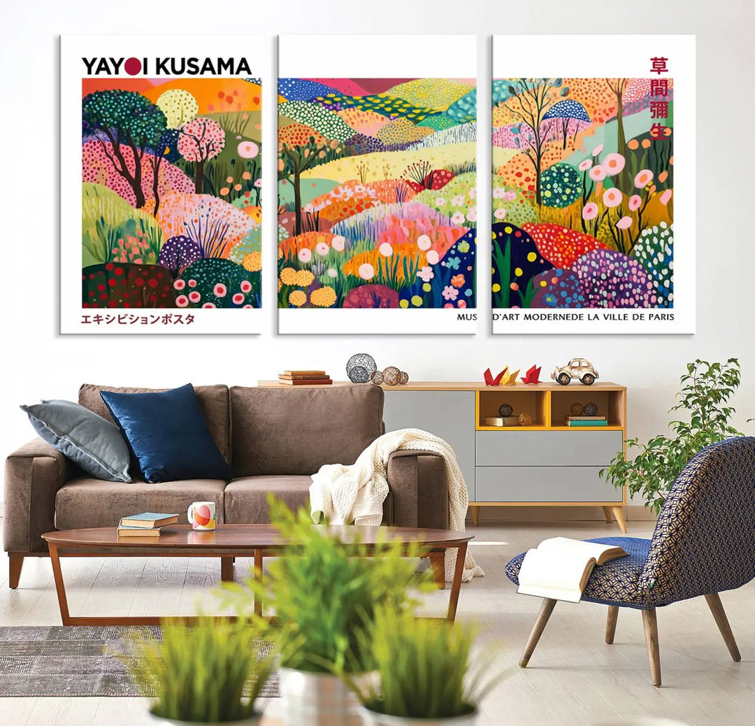 Framed Yayoi Kusama 1986 Wall Art Print – Japanese Wall Art Print, Wabi Sabi Yayoi Kusama Print - Vibrant Abstract Landscape Canvas Print