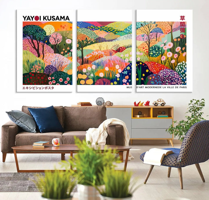 Framed Yayoi Kusama 1986 Wall Art Print – Japanese Wall Art Print, Wabi Sabi Yayoi Kusama Print - Vibrant Abstract Landscape Canvas Print