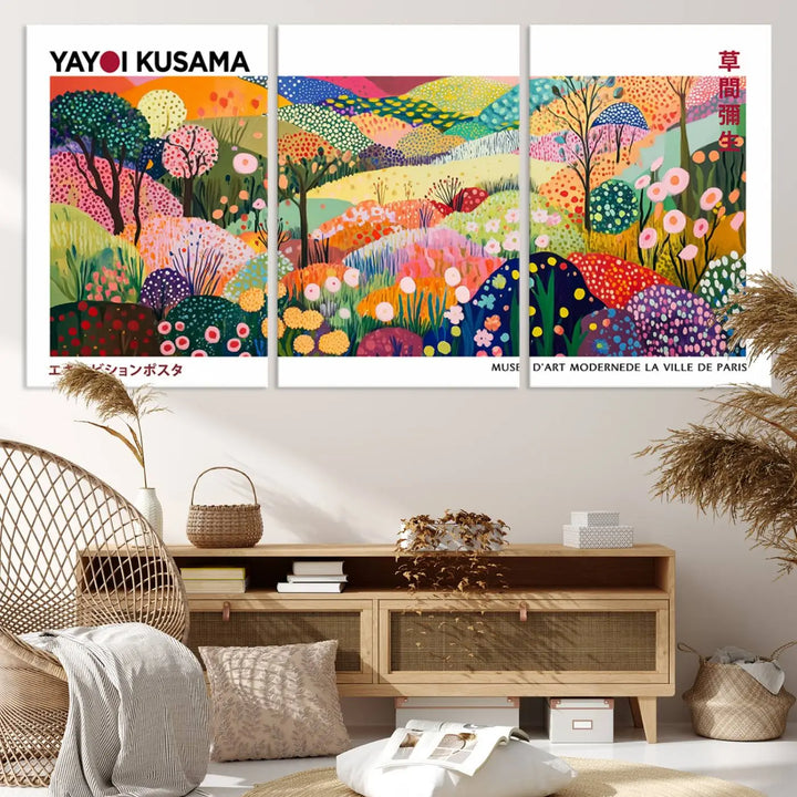 Framed Yayoi Kusama 1986 Wall Art Print – Japanese Wall Art Print, Wabi Sabi Yayoi Kusama Print - Vibrant Abstract Landscape Canvas Print