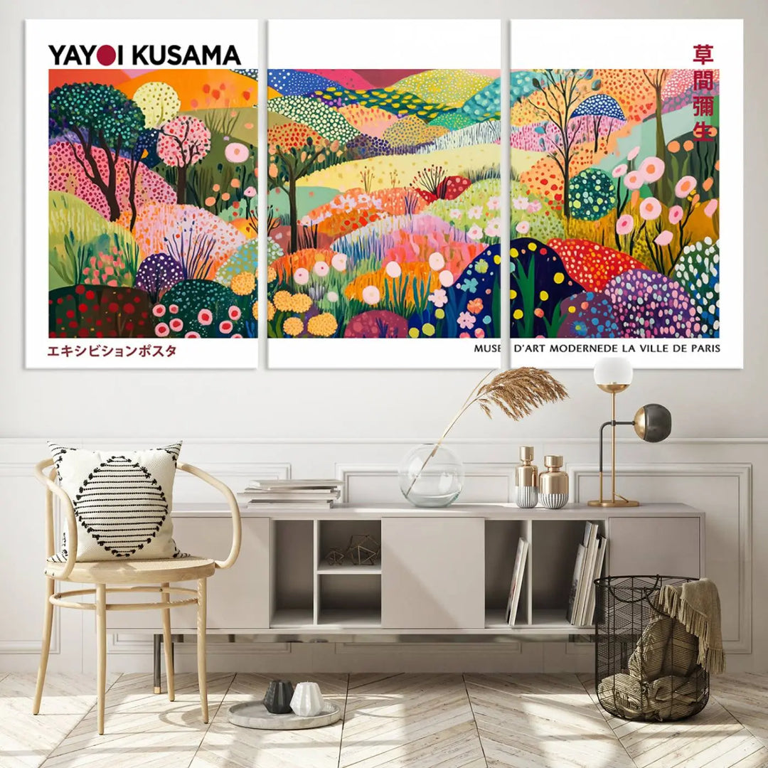 Framed Yayoi Kusama 1986 Wall Art Print – Japanese Wall Art Print, Wabi Sabi Yayoi Kusama Print - Vibrant Abstract Landscape Canvas Print