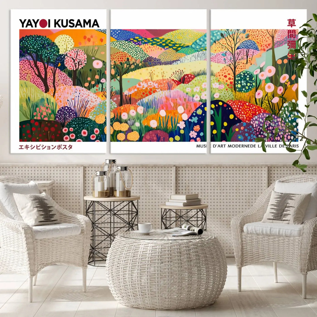 Framed Yayoi Kusama 1986 Wall Art Print – Japanese Wall Art Print, Wabi Sabi Yayoi Kusama Print - Vibrant Abstract Landscape Canvas Print