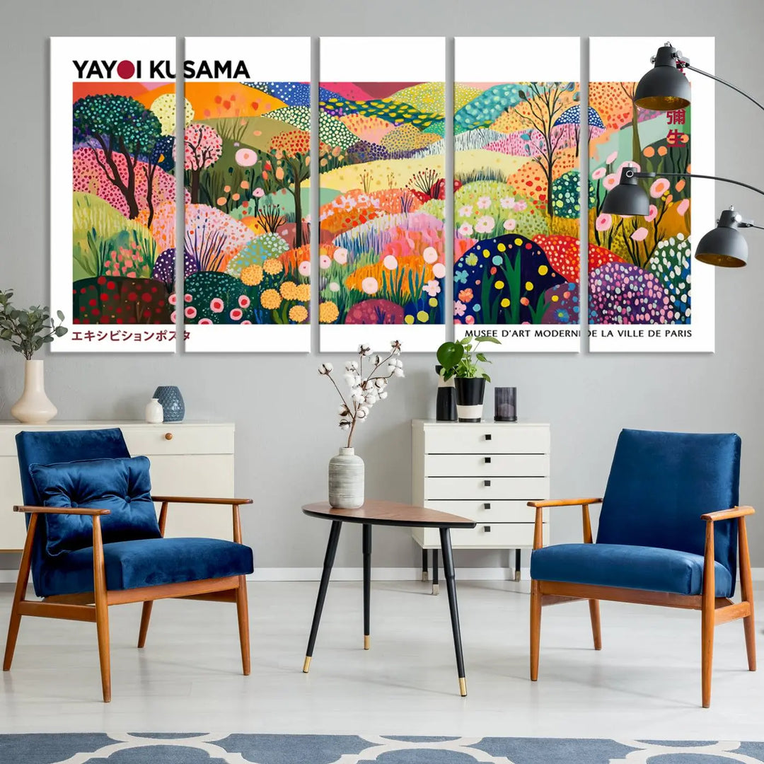 Framed Yayoi Kusama 1986 Wall Art Print – Japanese Wall Art Print, Wabi Sabi Yayoi Kusama Print - Vibrant Abstract Landscape Canvas Print