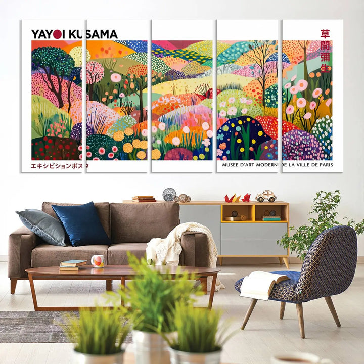 Framed Yayoi Kusama 1986 Wall Art Print – Japanese Wall Art Print, Wabi Sabi Yayoi Kusama Print - Vibrant Abstract Landscape Canvas Print