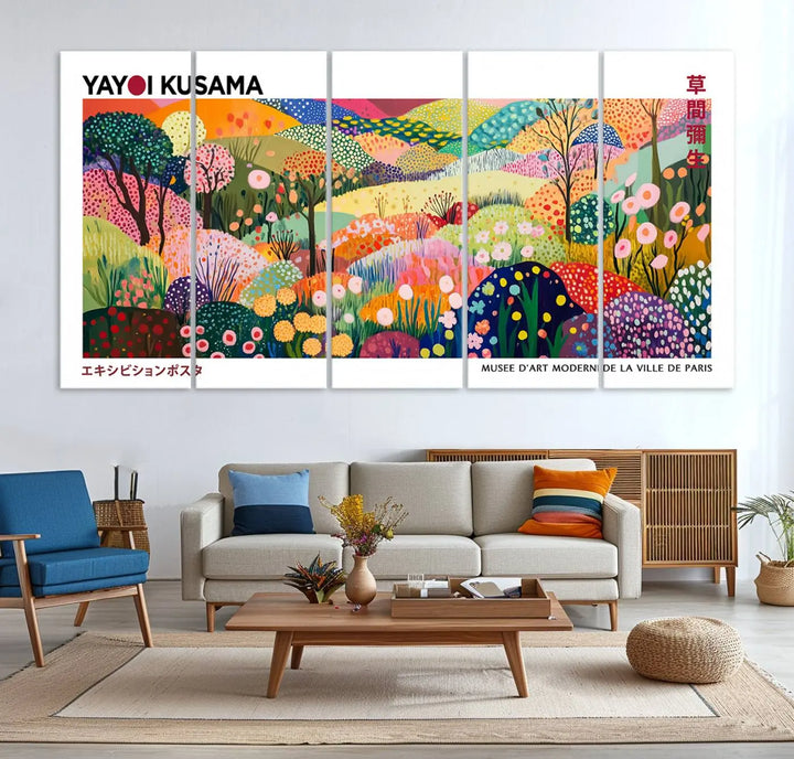 Framed Yayoi Kusama 1986 Wall Art Print – Japanese Wall Art Print, Wabi Sabi Yayoi Kusama Print - Vibrant Abstract Landscape Canvas Print