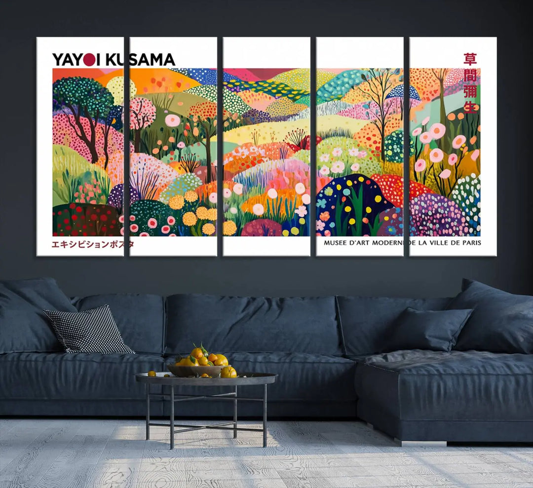 Framed Yayoi Kusama 1986 Wall Art Print – Japanese Wall Art Print, Wabi Sabi Yayoi Kusama Print - Vibrant Abstract Landscape Canvas Print