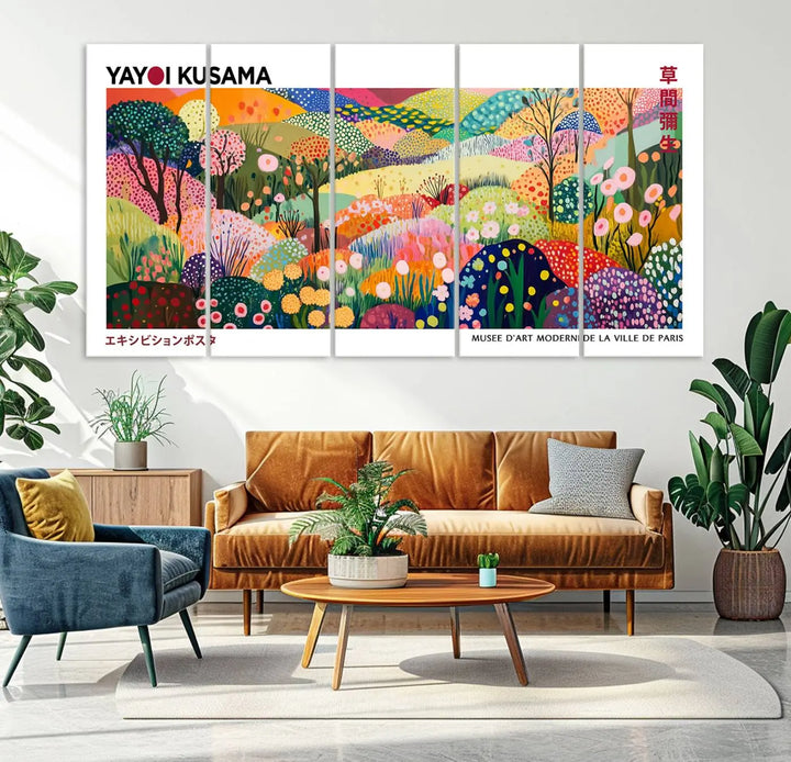 Framed Yayoi Kusama 1986 Wall Art Print – Japanese Wall Art Print, Wabi Sabi Yayoi Kusama Print - Vibrant Abstract Landscape Canvas Print