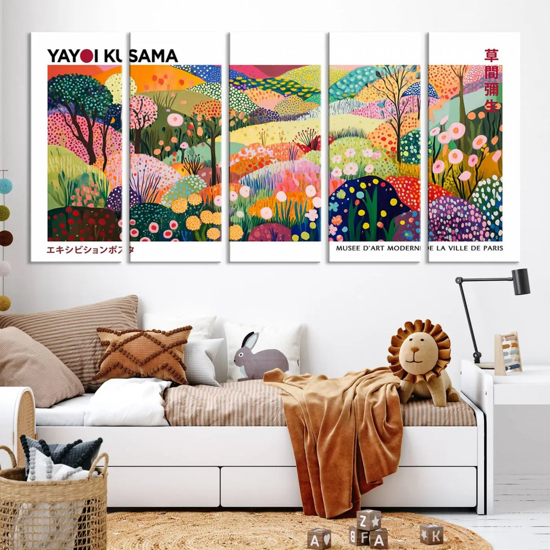 Framed Yayoi Kusama 1986 Wall Art Print – Japanese Wall Art Print, Wabi Sabi Yayoi Kusama Print - Vibrant Abstract Landscape Canvas Print