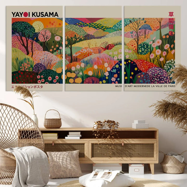 Framed Yayoi Kusama 1986 Wall Art Print – Japanese Wall Art Print, Wabi Sabi Yayoi Kusama Print - Vibrant Abstract Landscape Canvas Print