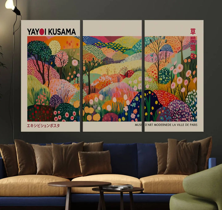 Framed Yayoi Kusama 1986 Wall Art Print – Japanese Wall Art Print, Wabi Sabi Yayoi Kusama Print - Vibrant Abstract Landscape Canvas Print