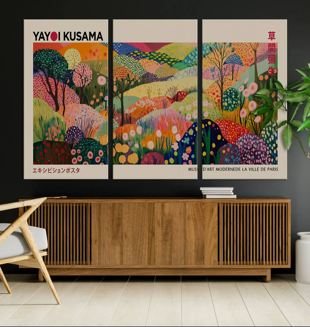 Framed Yayoi Kusama 1986 Wall Art Print – Japanese Wall Art Print, Wabi Sabi Yayoi Kusama Print - Vibrant Abstract Landscape Canvas Print