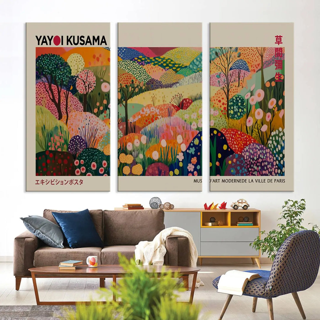 Framed Yayoi Kusama 1986 Wall Art Print – Japanese Wall Art Print, Wabi Sabi Yayoi Kusama Print - Vibrant Abstract Landscape Canvas Print