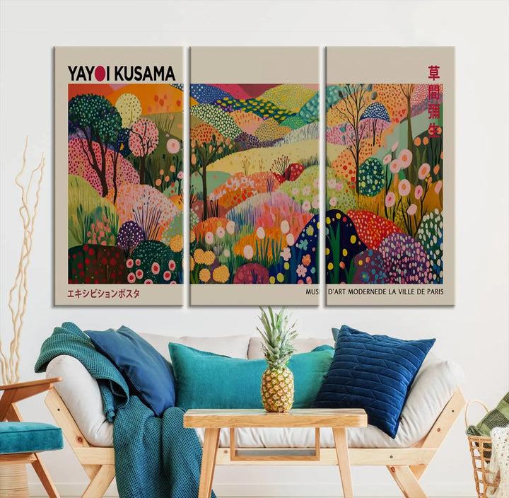 Framed Yayoi Kusama 1986 Wall Art Print – Japanese Wall Art Print, Wabi Sabi Yayoi Kusama Print - Vibrant Abstract Landscape Canvas Print