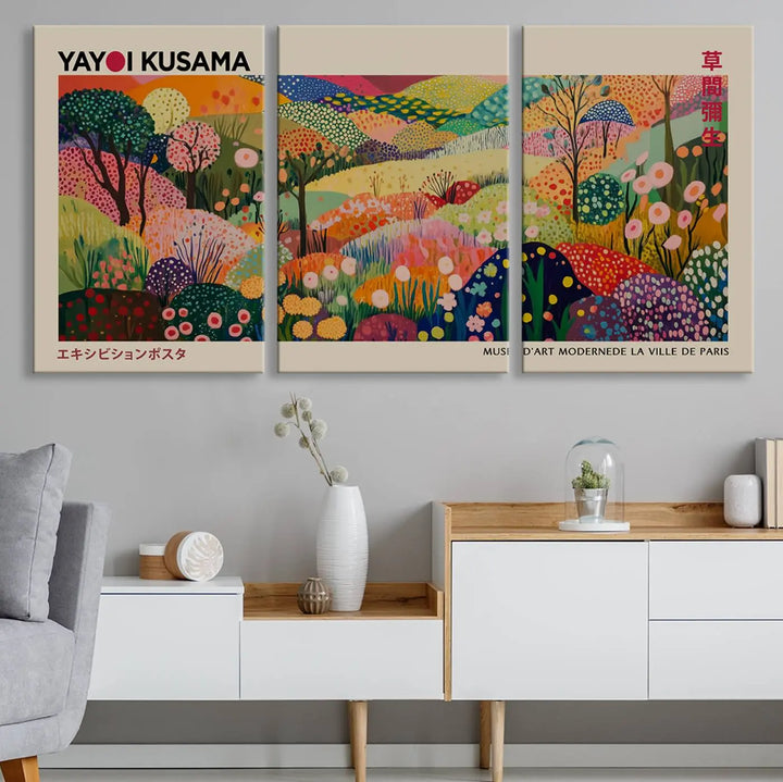 Framed Yayoi Kusama 1986 Wall Art Print – Japanese Wall Art Print, Wabi Sabi Yayoi Kusama Print - Vibrant Abstract Landscape Canvas Print