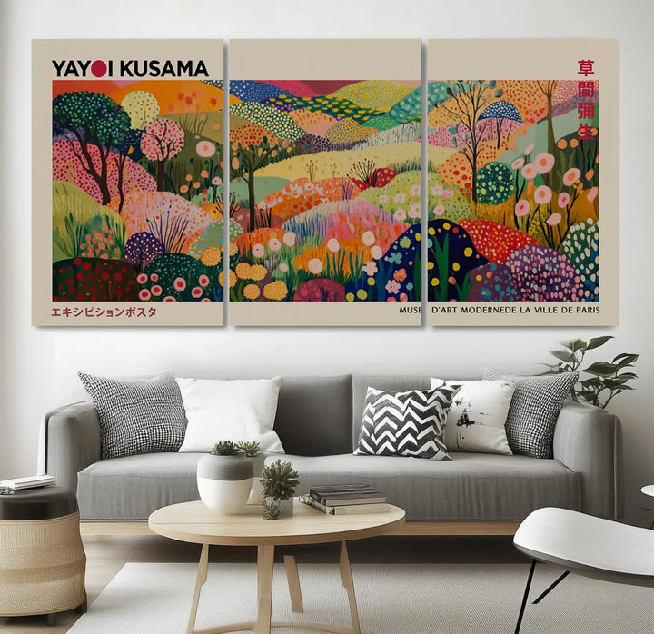 Framed Yayoi Kusama 1986 Wall Art Print – Japanese Wall Art Print, Wabi Sabi Yayoi Kusama Print - Vibrant Abstract Landscape Canvas Print