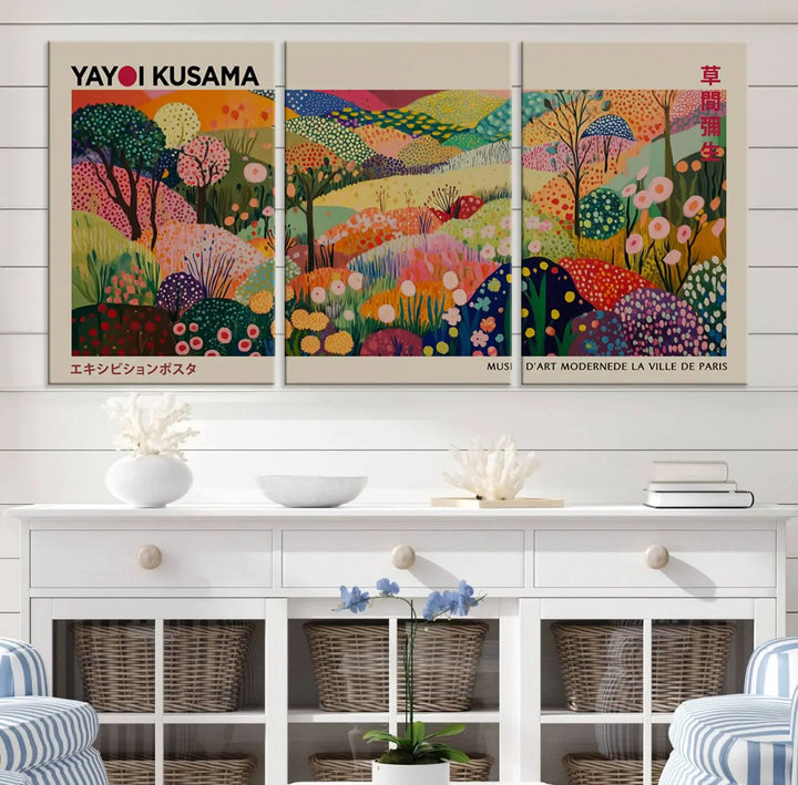 Framed Yayoi Kusama 1986 Wall Art Print – Japanese Wall Art Print, Wabi Sabi Yayoi Kusama Print - Vibrant Abstract Landscape Canvas Print