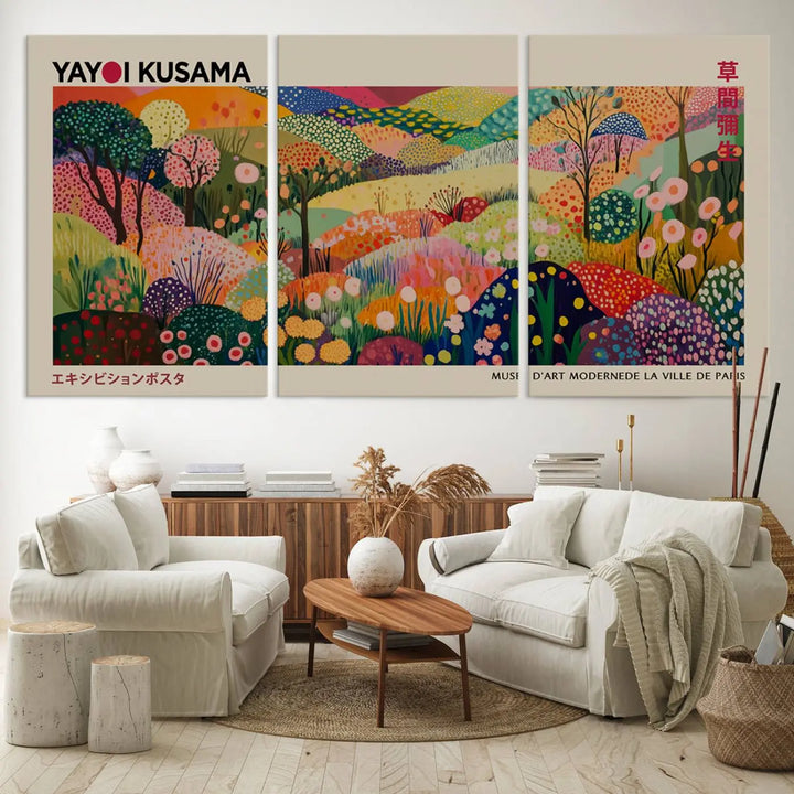 Framed Yayoi Kusama 1986 Wall Art Print – Japanese Wall Art Print, Wabi Sabi Yayoi Kusama Print - Vibrant Abstract Landscape Canvas Print