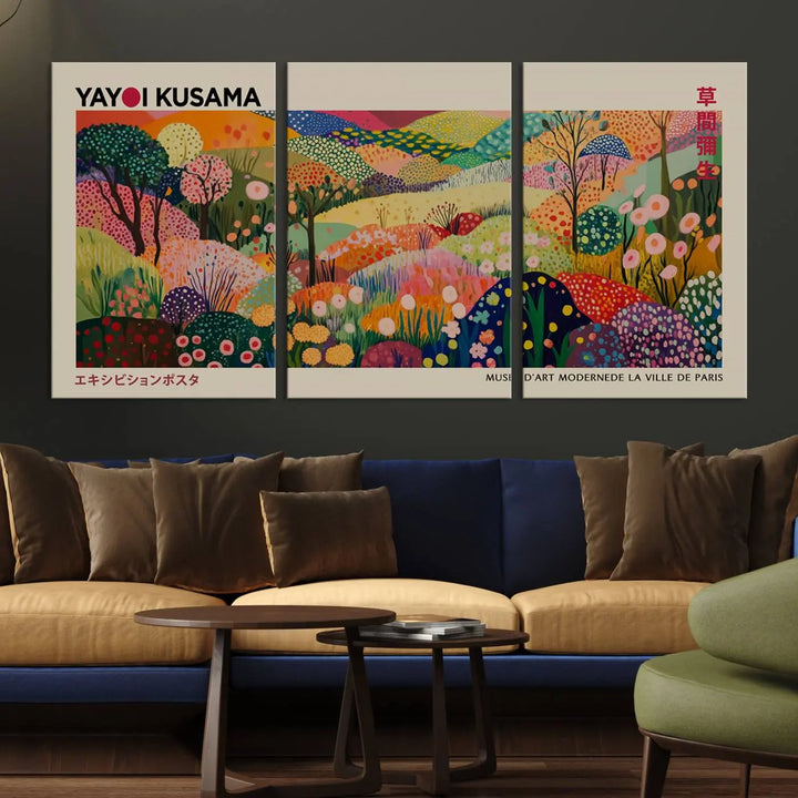 Framed Yayoi Kusama 1986 Wall Art Print – Japanese Wall Art Print, Wabi Sabi Yayoi Kusama Print - Vibrant Abstract Landscape Canvas Print