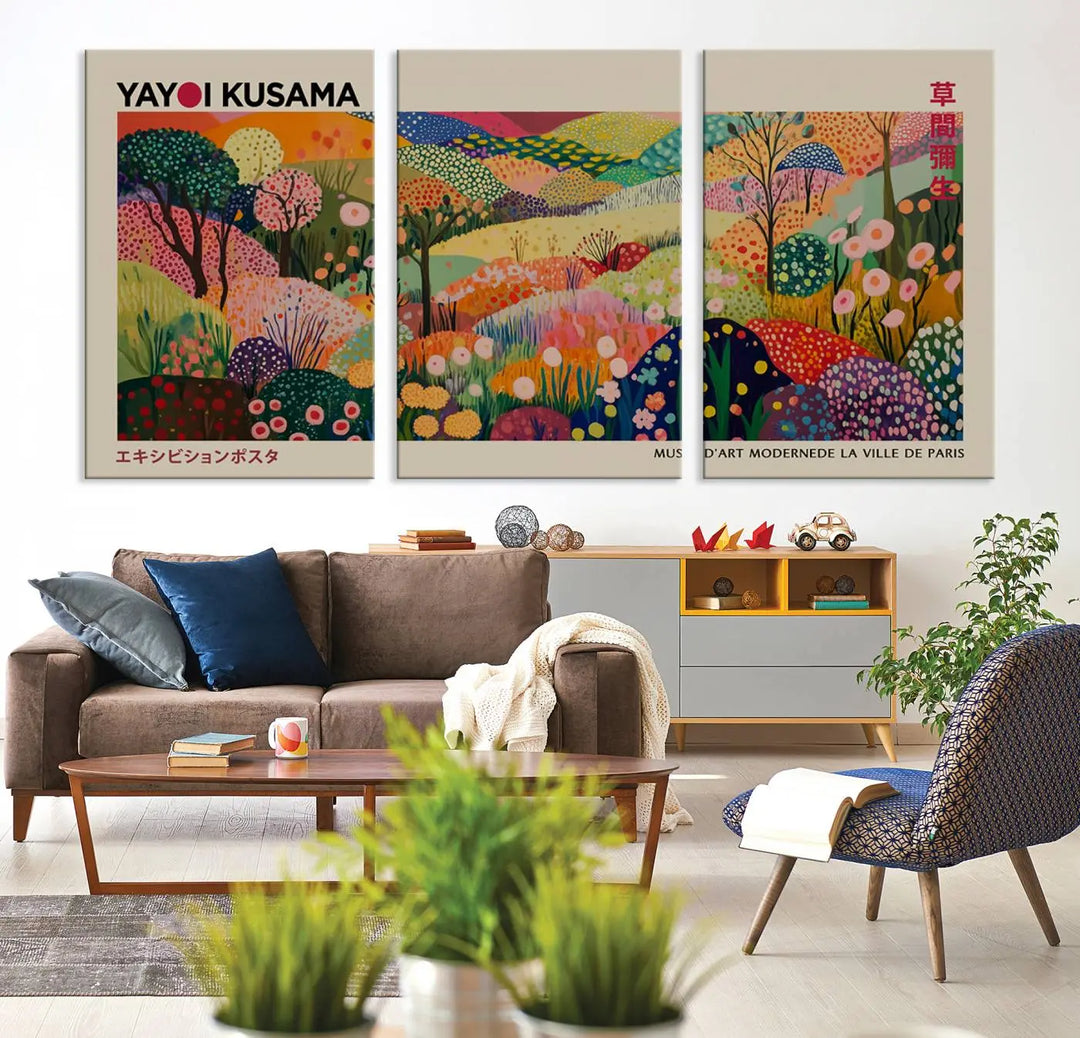 Framed Yayoi Kusama 1986 Wall Art Print – Japanese Wall Art Print, Wabi Sabi Yayoi Kusama Print - Vibrant Abstract Landscape Canvas Print