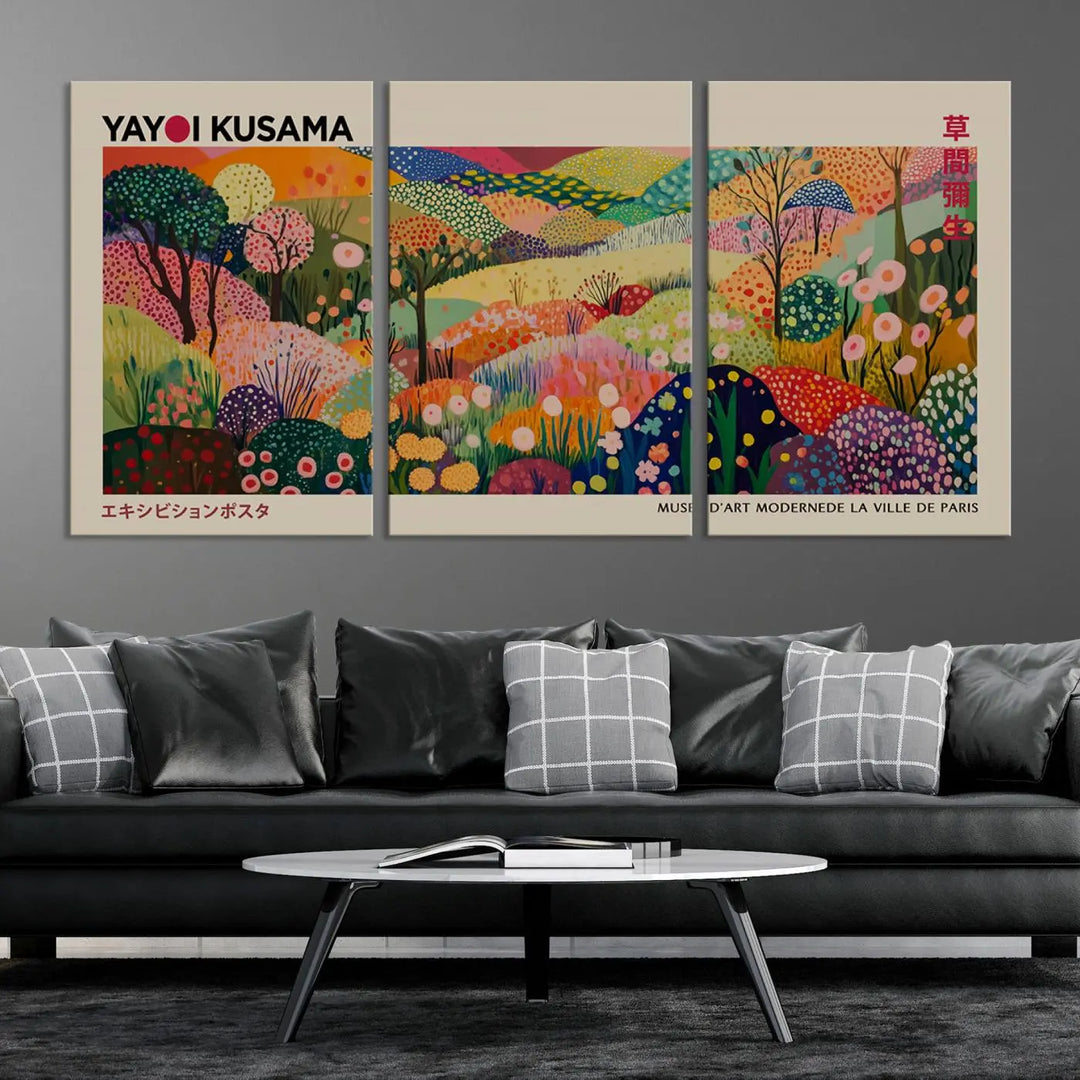 Framed Yayoi Kusama 1986 Wall Art Print – Japanese Wall Art Print, Wabi Sabi Yayoi Kusama Print - Vibrant Abstract Landscape Canvas Print