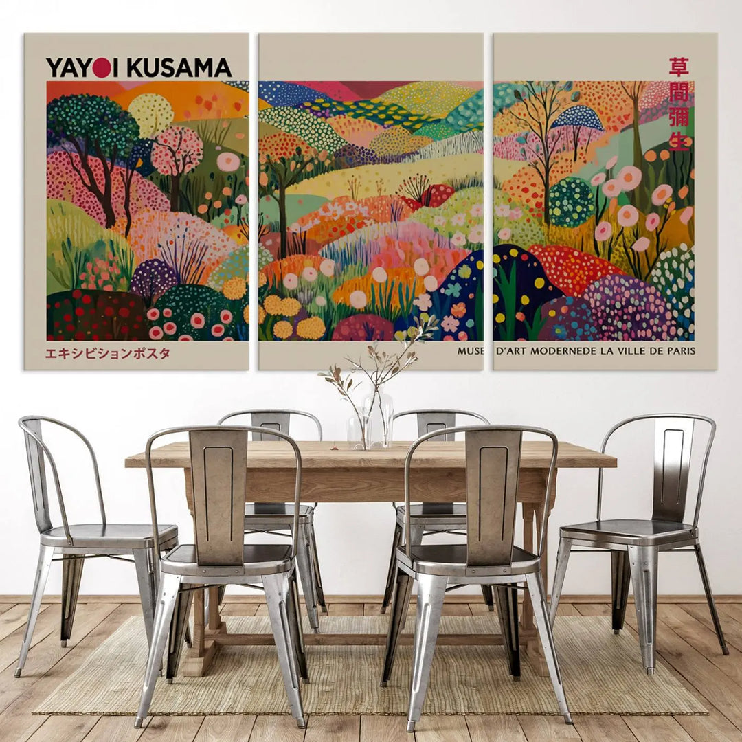 Framed Yayoi Kusama 1986 Wall Art Print – Japanese Wall Art Print, Wabi Sabi Yayoi Kusama Print - Vibrant Abstract Landscape Canvas Print