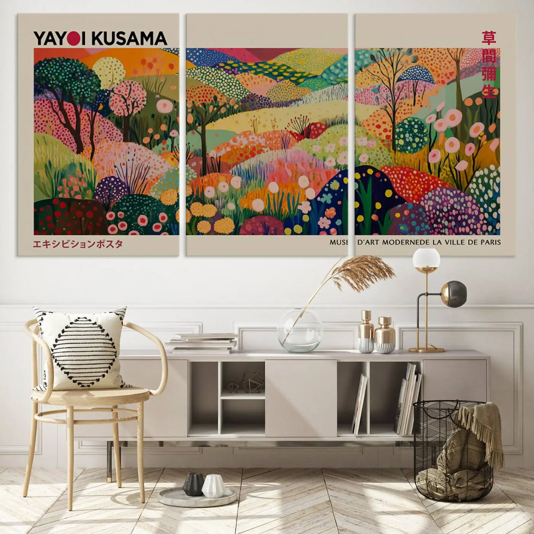 Framed Yayoi Kusama 1986 Wall Art Print – Japanese Wall Art Print, Wabi Sabi Yayoi Kusama Print - Vibrant Abstract Landscape Canvas Print