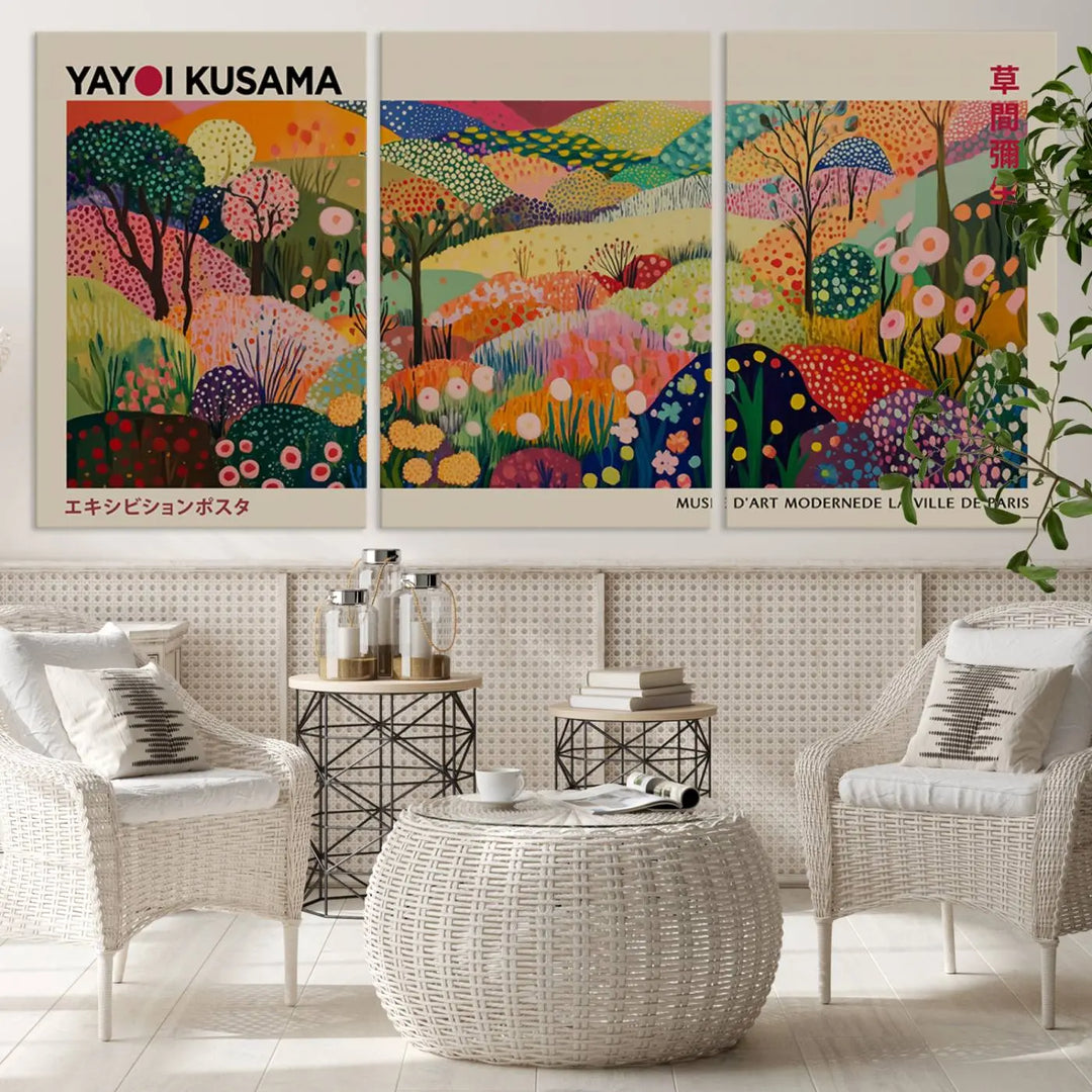 Framed Yayoi Kusama 1986 Wall Art Print – Japanese Wall Art Print, Wabi Sabi Yayoi Kusama Print - Vibrant Abstract Landscape Canvas Print