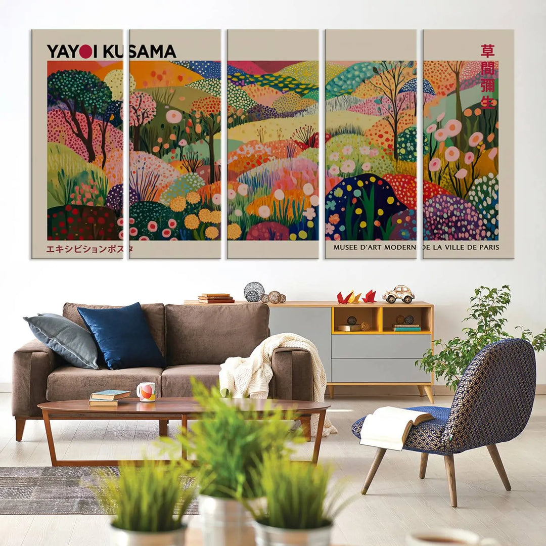 Framed Yayoi Kusama 1986 Wall Art Print – Japanese Wall Art Print, Wabi Sabi Yayoi Kusama Print - Vibrant Abstract Landscape Canvas Print