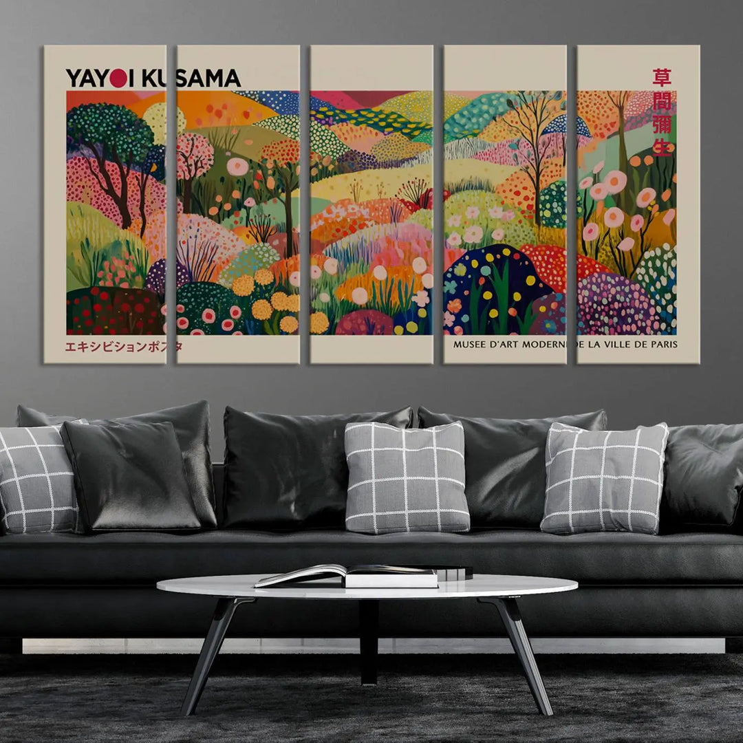 Framed Yayoi Kusama 1986 Wall Art Print – Japanese Wall Art Print, Wabi Sabi Yayoi Kusama Print - Vibrant Abstract Landscape Canvas Print