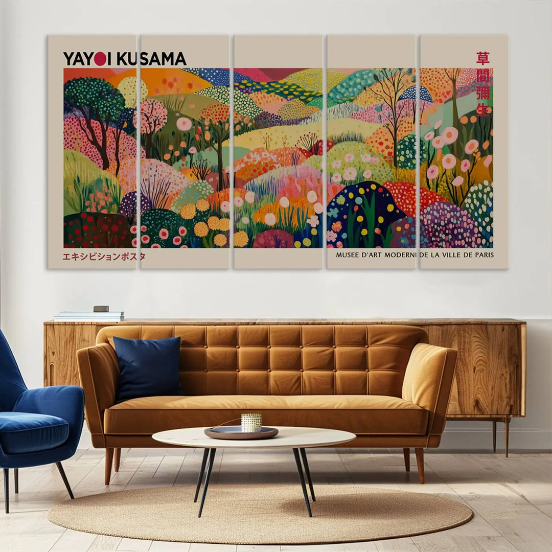 Framed Yayoi Kusama 1986 Wall Art Print – Japanese Wall Art Print, Wabi Sabi Yayoi Kusama Print - Vibrant Abstract Landscape Canvas Print