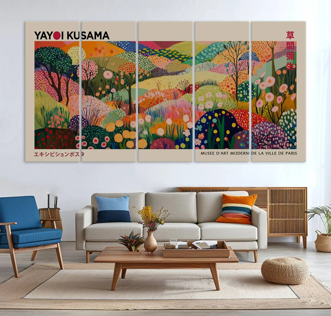 Framed Yayoi Kusama 1986 Wall Art Print – Japanese Wall Art Print, Wabi Sabi Yayoi Kusama Print - Vibrant Abstract Landscape Canvas Print