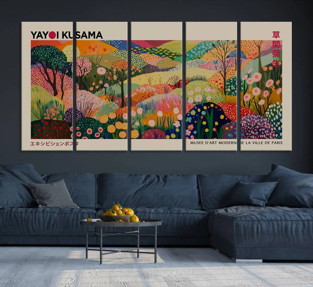 Framed Yayoi Kusama 1986 Wall Art Print – Japanese Wall Art Print, Wabi Sabi Yayoi Kusama Print - Vibrant Abstract Landscape Canvas Print