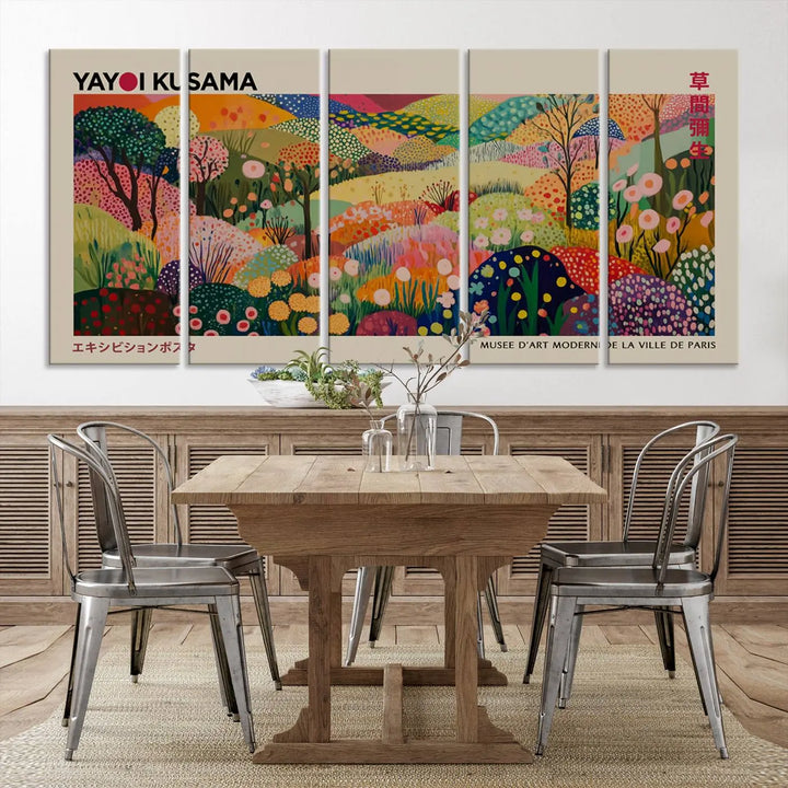 Framed Yayoi Kusama 1986 Wall Art Print – Japanese Wall Art Print, Wabi Sabi Yayoi Kusama Print - Vibrant Abstract Landscape Canvas Print