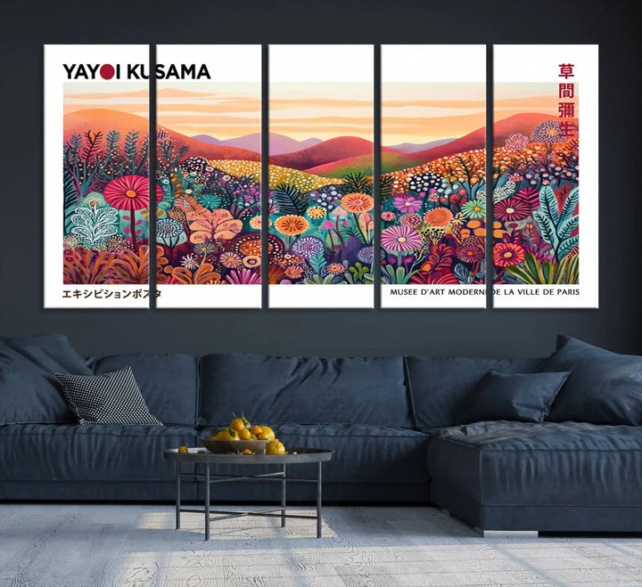 Framed Yayoi Kusama 1986 Wall Art Print – Japanese Wall Art Print, Wabi Sabi Yayoi Kusama Print - Vibrant Abstract Landscape Canvas Print