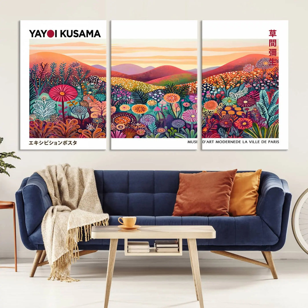 Framed Yayoi Kusama 1986 Wall Art Print – Japanese Wall Art Print, Wabi Sabi Yayoi Kusama Print - Vibrant Abstract Landscape Canvas Print