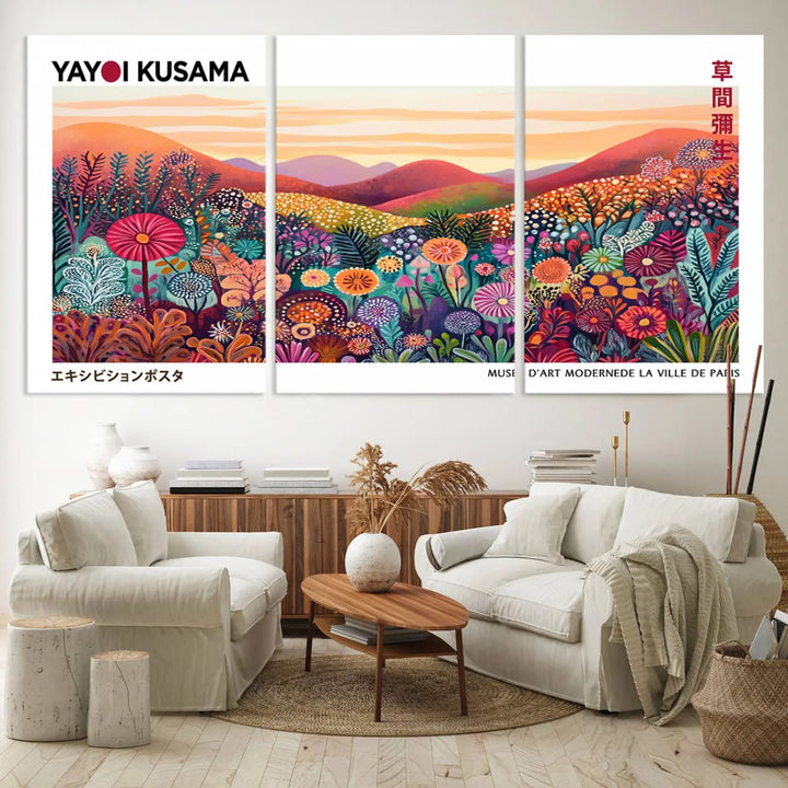 Framed Yayoi Kusama 1986 Wall Art Print – Japanese Wall Art Print, Wabi Sabi Yayoi Kusama Print - Vibrant Abstract Landscape Canvas Print