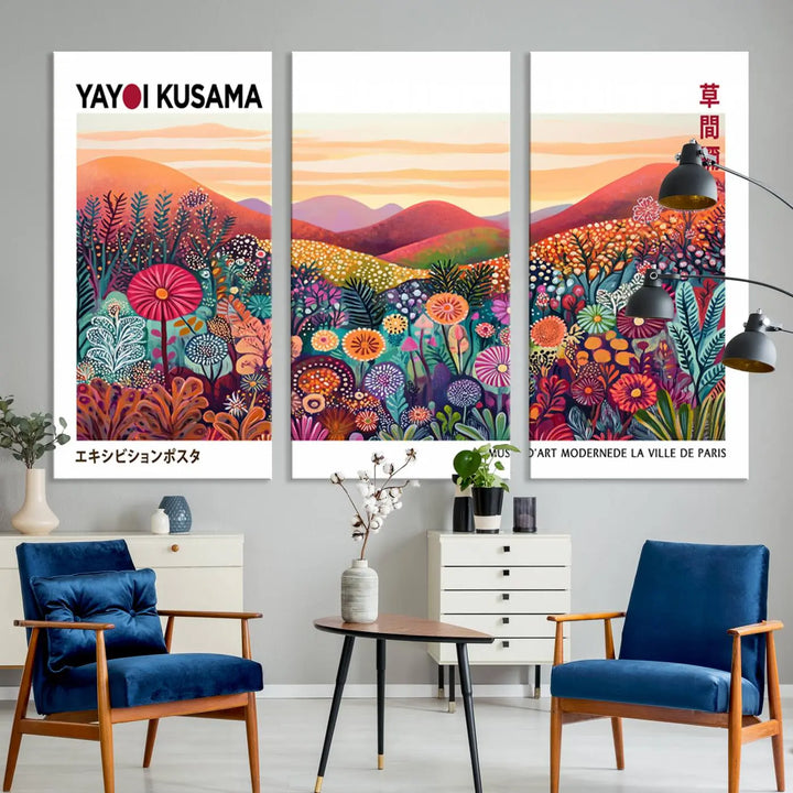 Framed Yayoi Kusama 1986 Wall Art Print – Japanese Wall Art Print, Wabi Sabi Yayoi Kusama Print - Vibrant Abstract Landscape Canvas Print