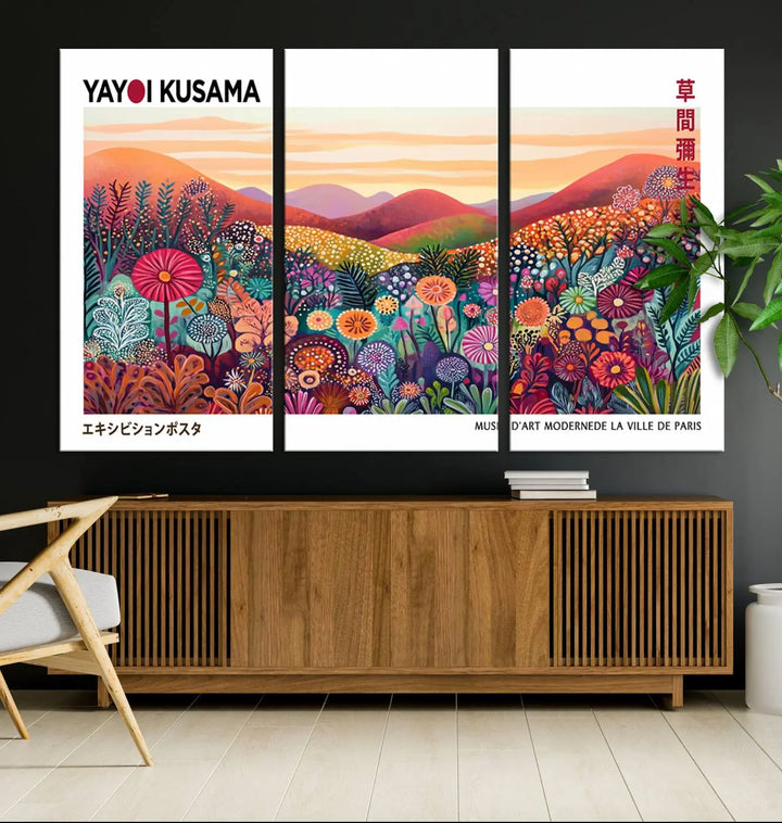 Framed Yayoi Kusama 1986 Wall Art Print – Japanese Wall Art Print, Wabi Sabi Yayoi Kusama Print - Vibrant Abstract Landscape Canvas Print