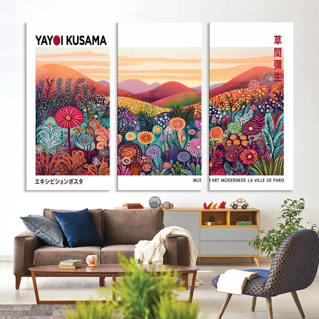 Framed Yayoi Kusama 1986 Wall Art Print – Japanese Wall Art Print, Wabi Sabi Yayoi Kusama Print - Vibrant Abstract Landscape Canvas Print