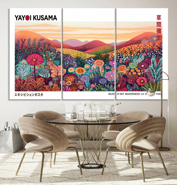 Framed Yayoi Kusama 1986 Wall Art Print – Japanese Wall Art Print, Wabi Sabi Yayoi Kusama Print - Vibrant Abstract Landscape Canvas Print