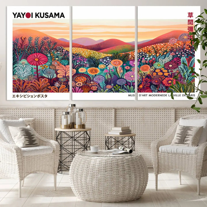 Framed Yayoi Kusama 1986 Wall Art Print – Japanese Wall Art Print, Wabi Sabi Yayoi Kusama Print - Vibrant Abstract Landscape Canvas Print